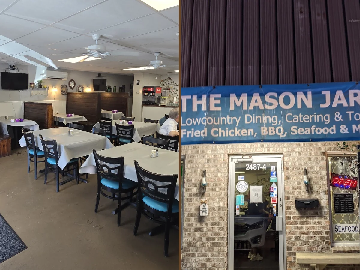 Counter-service setup beside framed menu boards.